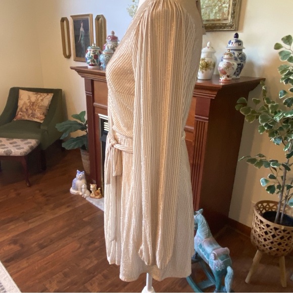 Francesca’s • Gold & Cream Glitter Stripe Wrap Dress • Size M • NWT - Picture 6 of 9